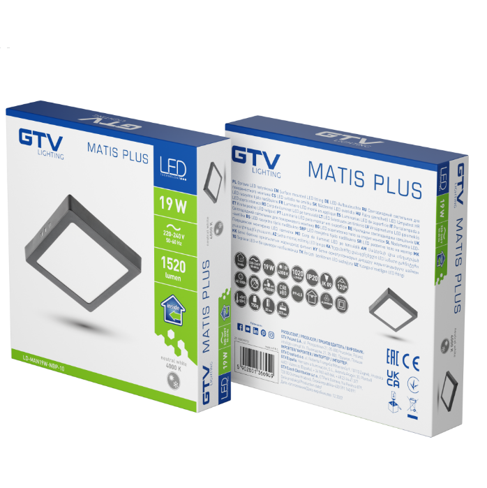 [6_21878] Світильник LED GTV MATIS PLUS, 19W, 120°, 4000K, IP20, накладний, чорний (LD-MAN19W-NBP-10)