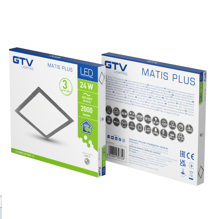 [6_21995] Світильник LED GTV MATIS PLUS, 24W, 120°, 4000K, IP20, врiзний, чорний (LD-MAW24W-NBP-10)