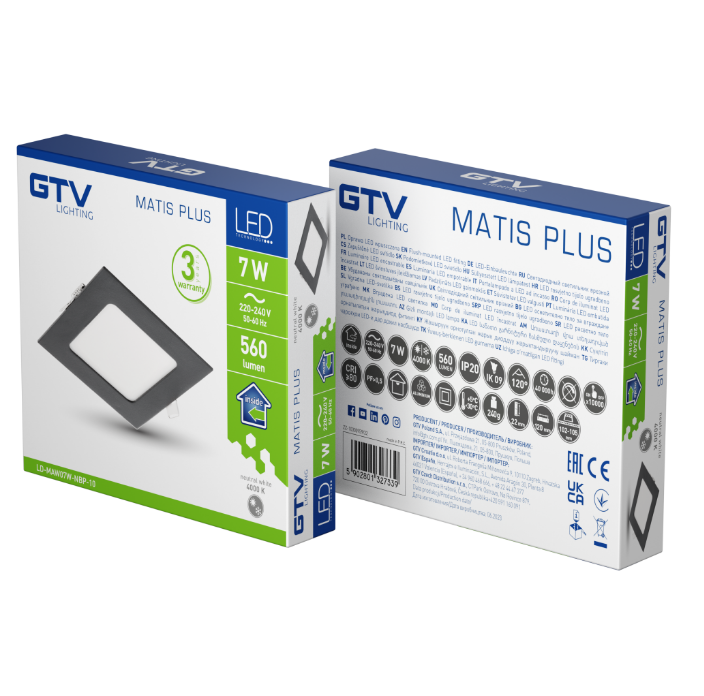 [6_21996] Світильник LED GTV MATIS PLUS, 7W, 120°, 4000K, IP20, врiзний, чорний (LD-MAW07W-NBP-10)
