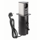 Подовжувач GTV врізний-висувний квадратний TOWER, 1xSCHUKO, 1xUSB A, 1xTYPE-C, кабель 1,5м, чорний/інокс (AE-GMW1STOW-20)
