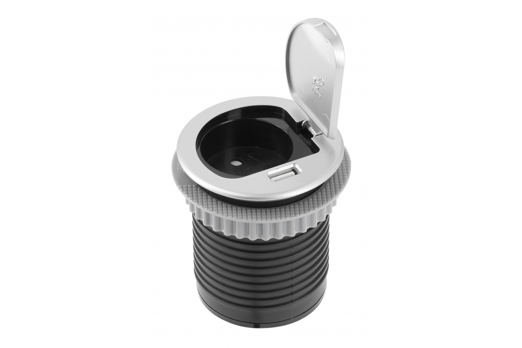 [6_22109] Меблева розетка GTV CHARGER MINI, Ø60 мм, 1хSHUKO, 1xUSB-A 2.4A, кабель 1.9 м, алюміній
