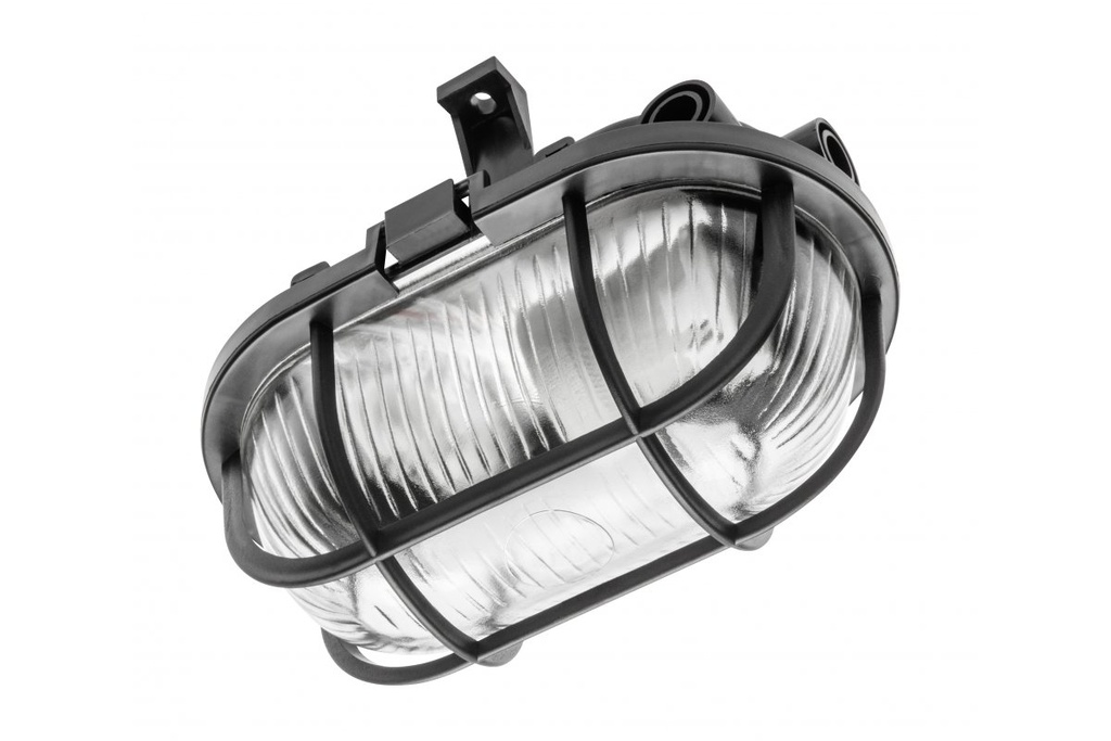 Світильник із захисною пластиковою сіткою GTV SANGUESA KAY, max 40W, E27, AC220-240V, 50-60Hz, IP44, ABS/скло, чорний