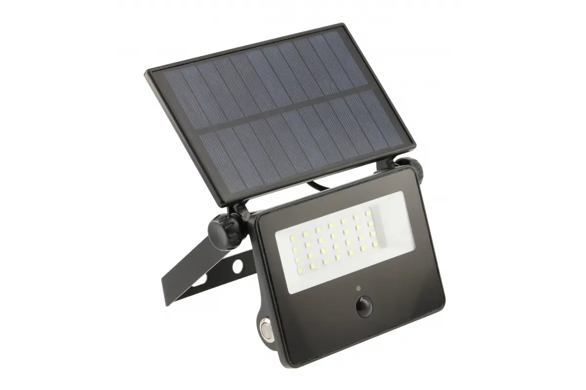 Прожектор GTV LUMOS II, датчик руху, сонячна панель, 2000Lm, 2600mAh, 6400K, IP65, зарядний, чорний (LD-LUMOSII-2000-64)