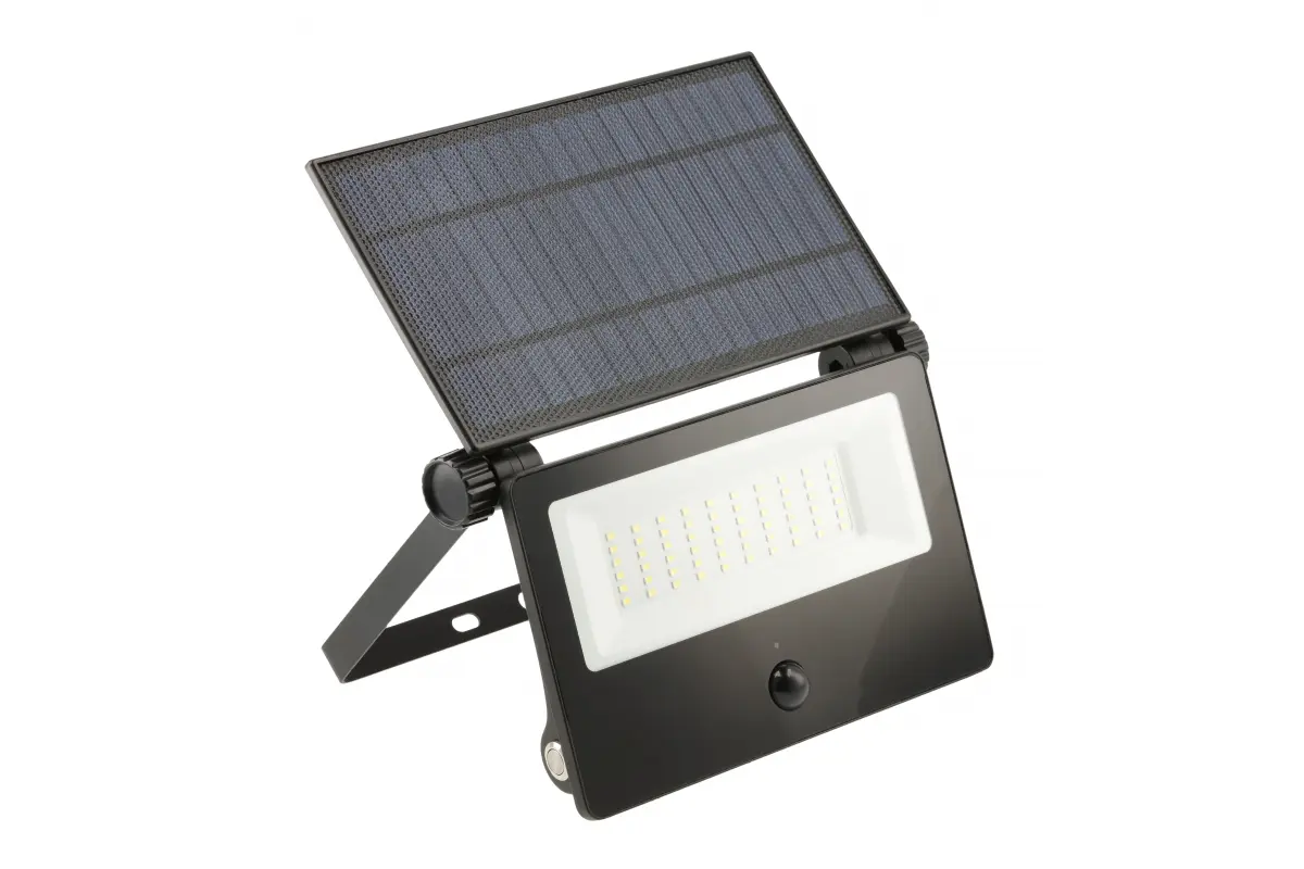 Прожектор GTV LUMOS II, датчик руху, сонячна панель, 2000Lm, 2x2600mAh, 6400K, IP65, зарядний, чорний (LD-LUMOSII-3000-64)