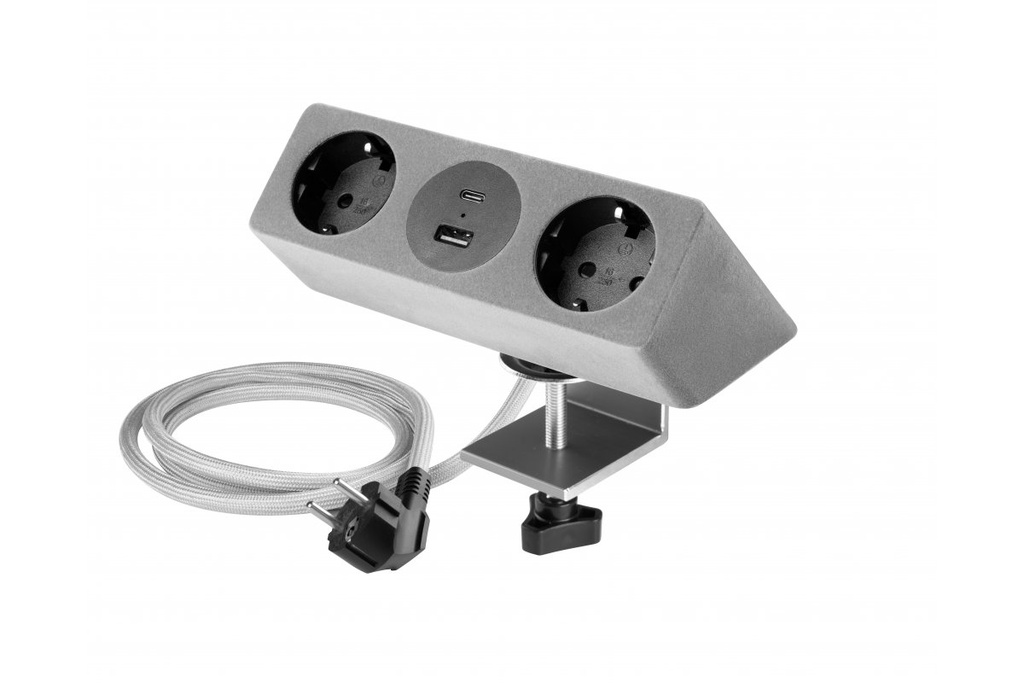 [6_27818] Меблева розетка GTV SOFITO, 2хSHUKO, USB A+C, кабель 1.5 м, сірий