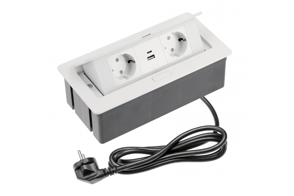 [6_27824] Розетка меблева GTV SOFT 2xSchuko, USB A+C, кабель живлення з вилкою, білий (AE-PBSUC2GS-10N)