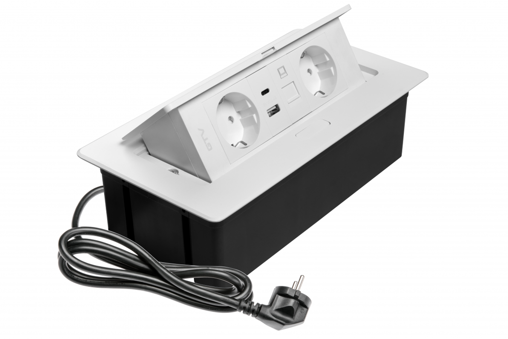 [6_27826] Меблева розетка GTV MULTISOFT, 2хSHUKO, USB A+C, RJ45, кабель 1.5 м, білий