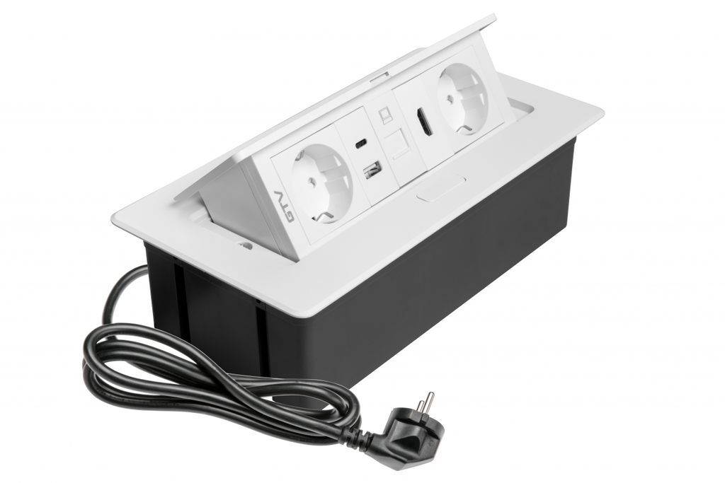 [6_27829] Меблева розетка GTV MULTISOFT, 2хSHUKO, USB A+C, RJ45, HDMI, кабель 1.5 м, білий