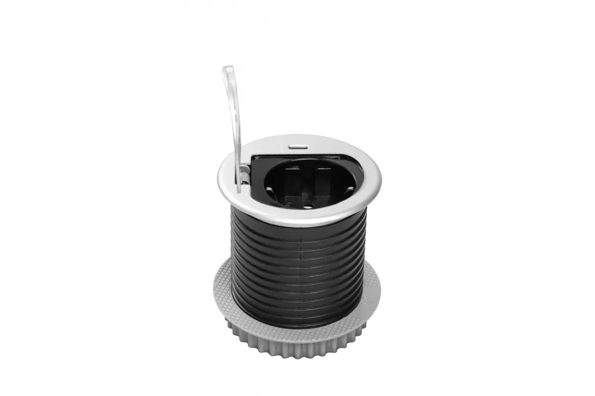 [6_28096] Розетка меблева GTV CHARGER MINI 60mm, 1x розетка Schuko, 1xUSB-C, кабель 1,9m, алюміній